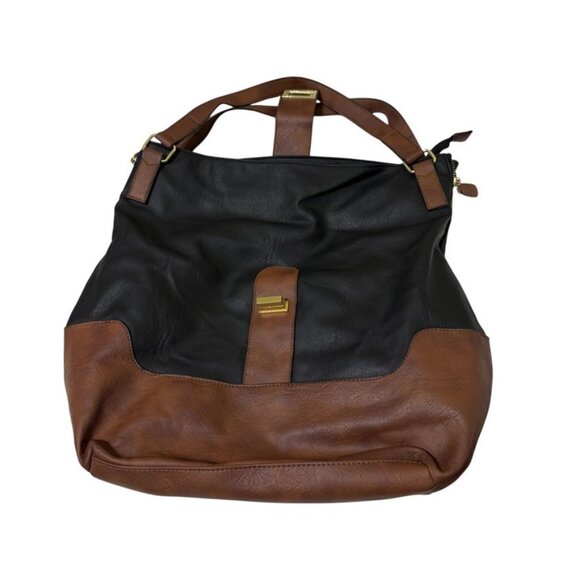 Steve Madden Black Brown Goldtone Hardware XLarge Hobo Slouch Shoulder Bag Purse - Picture 9 of 13